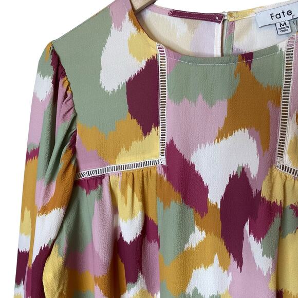 Fate Brushstroke Print Peasant Blouse Multicolor Boho Top NEW size Medium - Picture 4 of 6